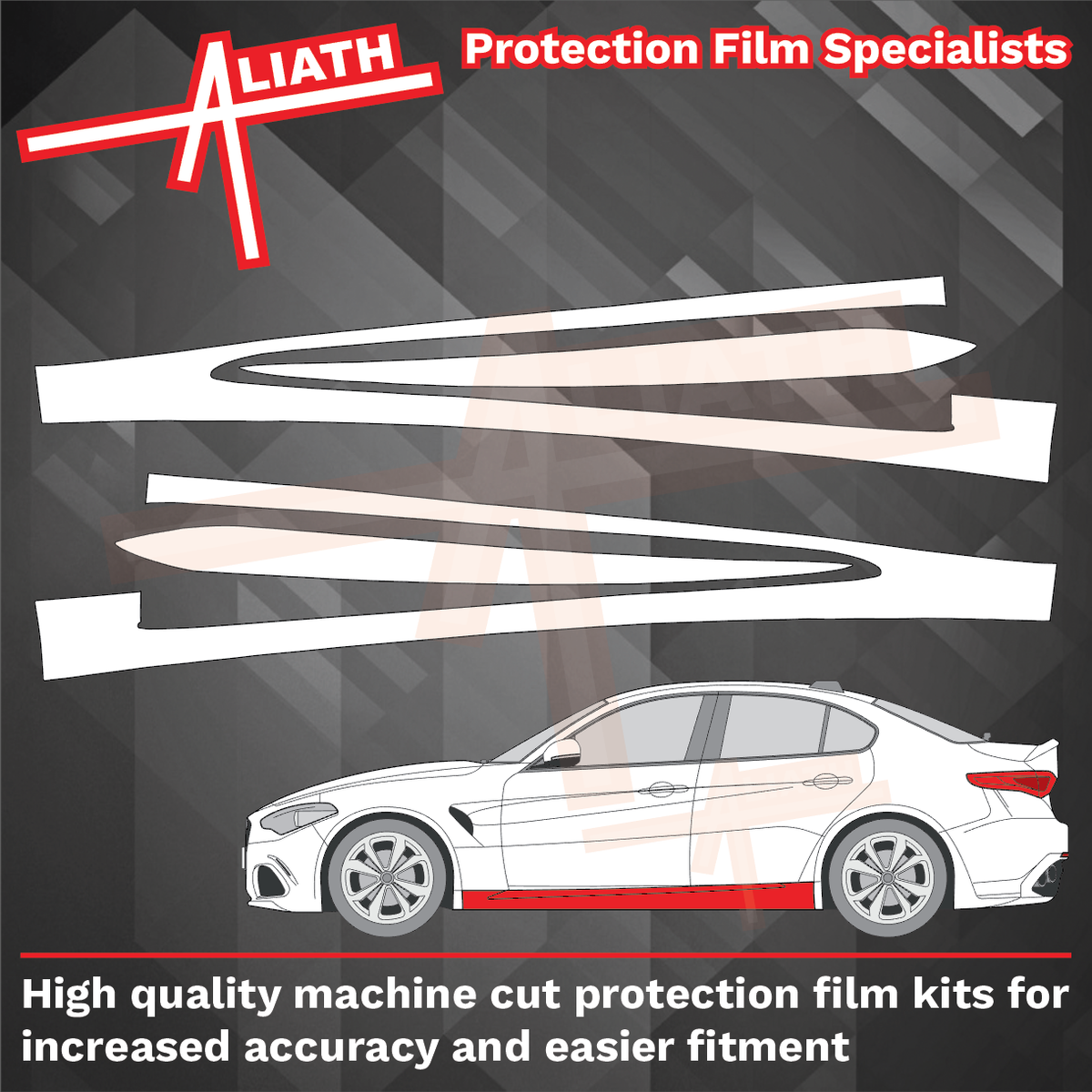 Alfa Romeo Giulia Quadrifoglio (952) 2016-Present, Side Sill Skirts CLEAR Paint Protection