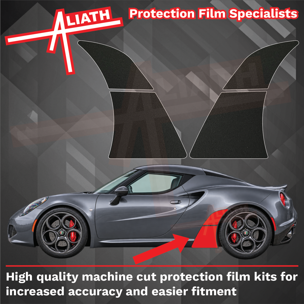 Alfa Romeo 4C (960) 2011-2021, Rear QTR Wing Arches BLACK Paint Protection