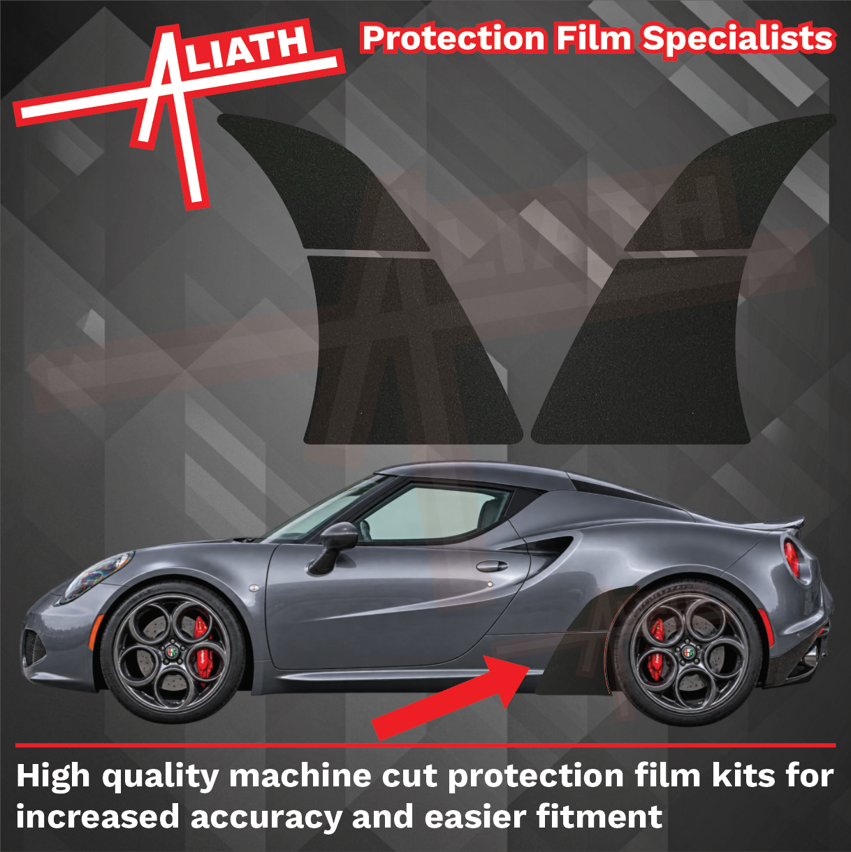 Alfa Romeo 4C (960) 2011-2021, Rear QTR Wing Arches BLACK Paint Protection