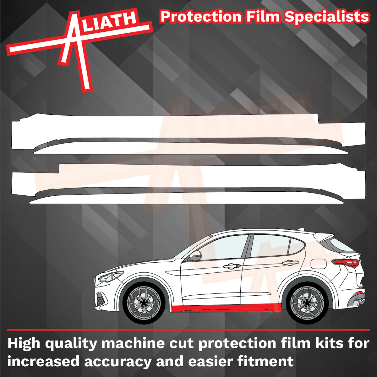 Alfa Romeo Stelvio Quadrifoglio 2017-Present, Side Sill Skirt Trims CLEAR Paint Protection