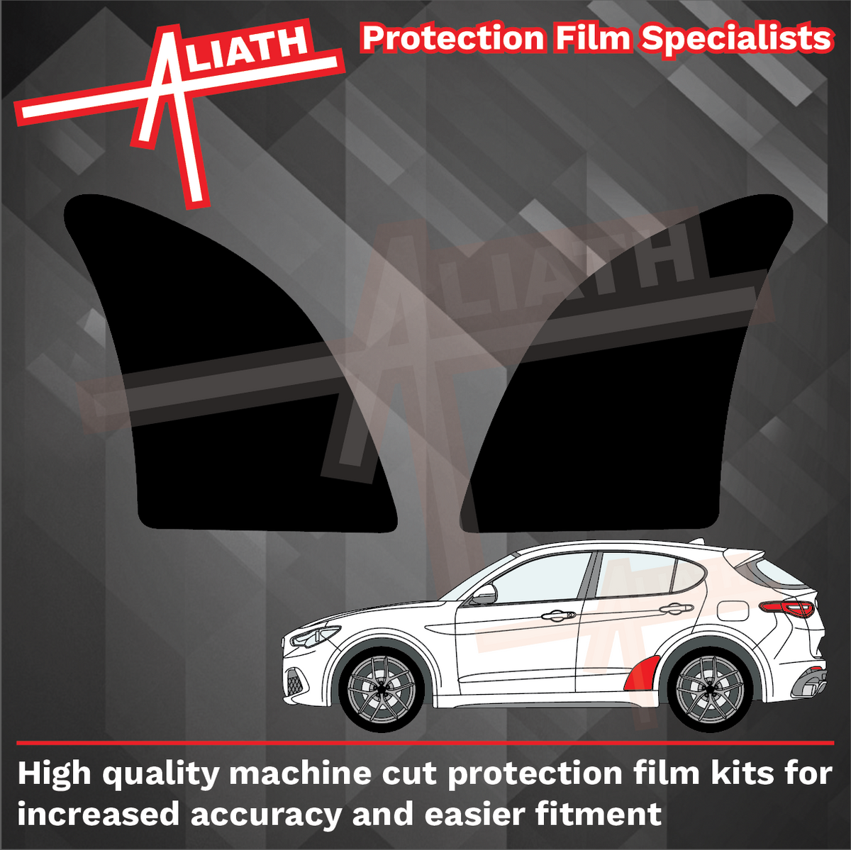 Alfa Romeo Stelvio 2017-Present, Rear Door Arches BLACK TEXTURED Paint Protection