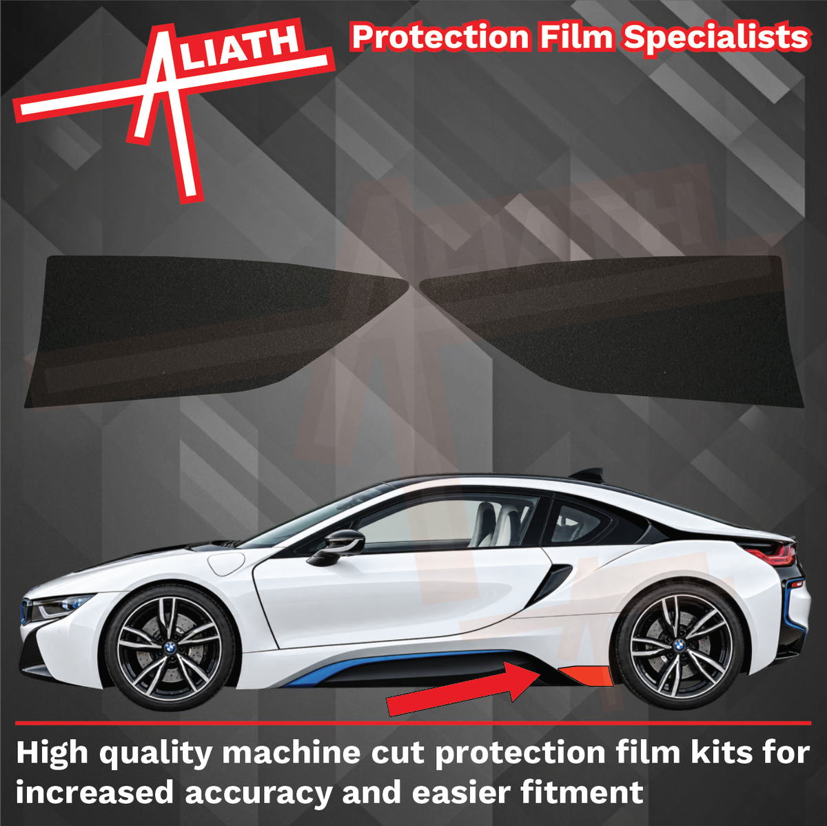 BMW i8 2014-2020, Rear Side Skirt Trim OE Style BLACK Paint Protection