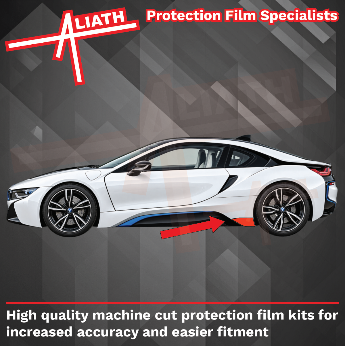 BMW i8 2014-2020, Rear Side Skirt Trim OE Style BLACK Paint Protection