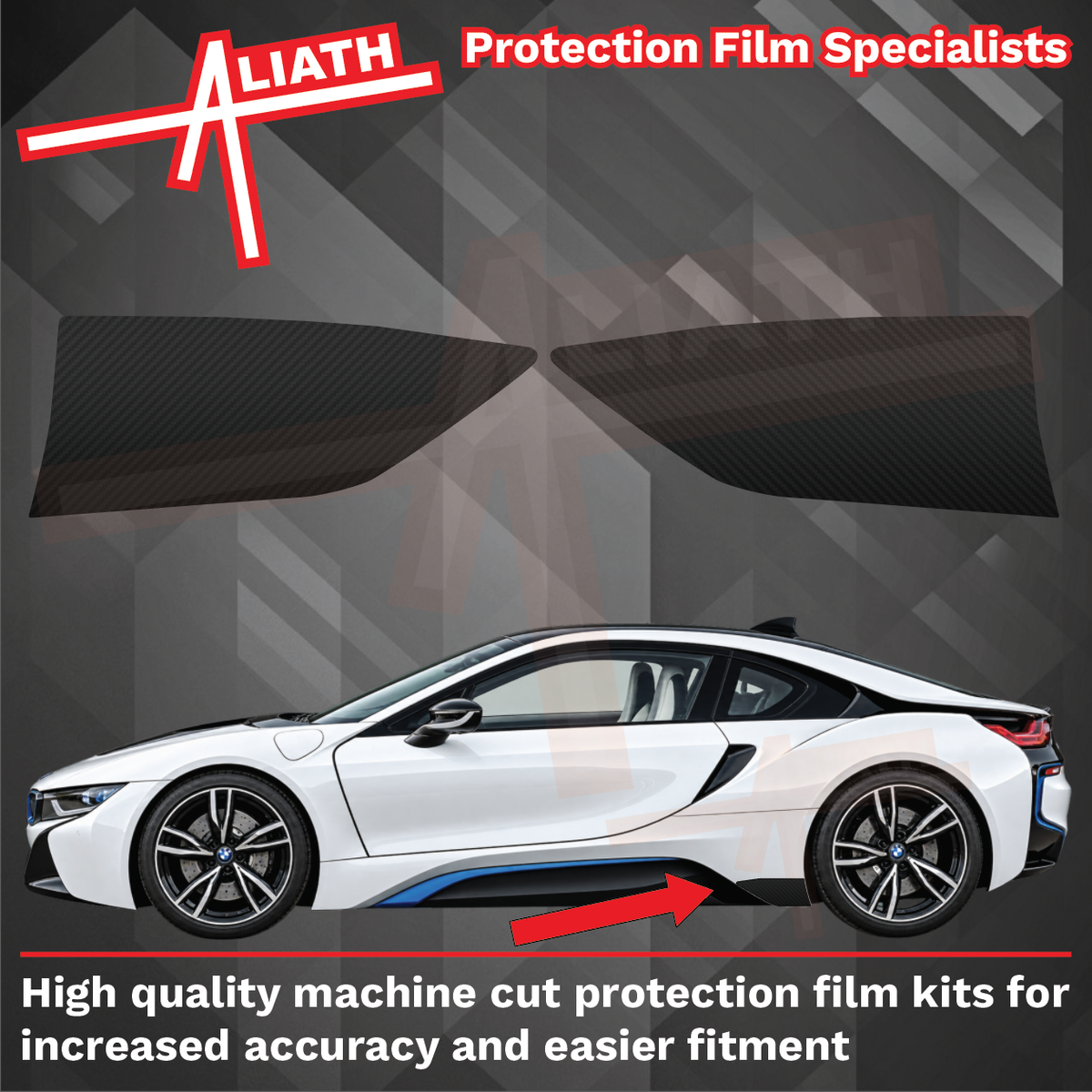 BMW i8 2014-2020, Rear Side Skirt Trim OE Style CARBON Paint Protection