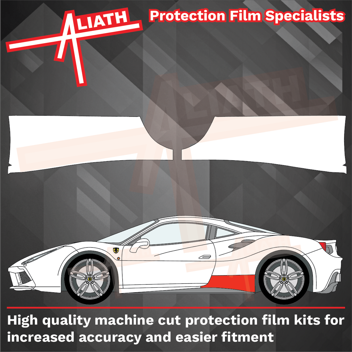 Ferrari 488 GTB / Spider 2015-2019, Sill Skirt Rear Section CLEAR Paint Protection