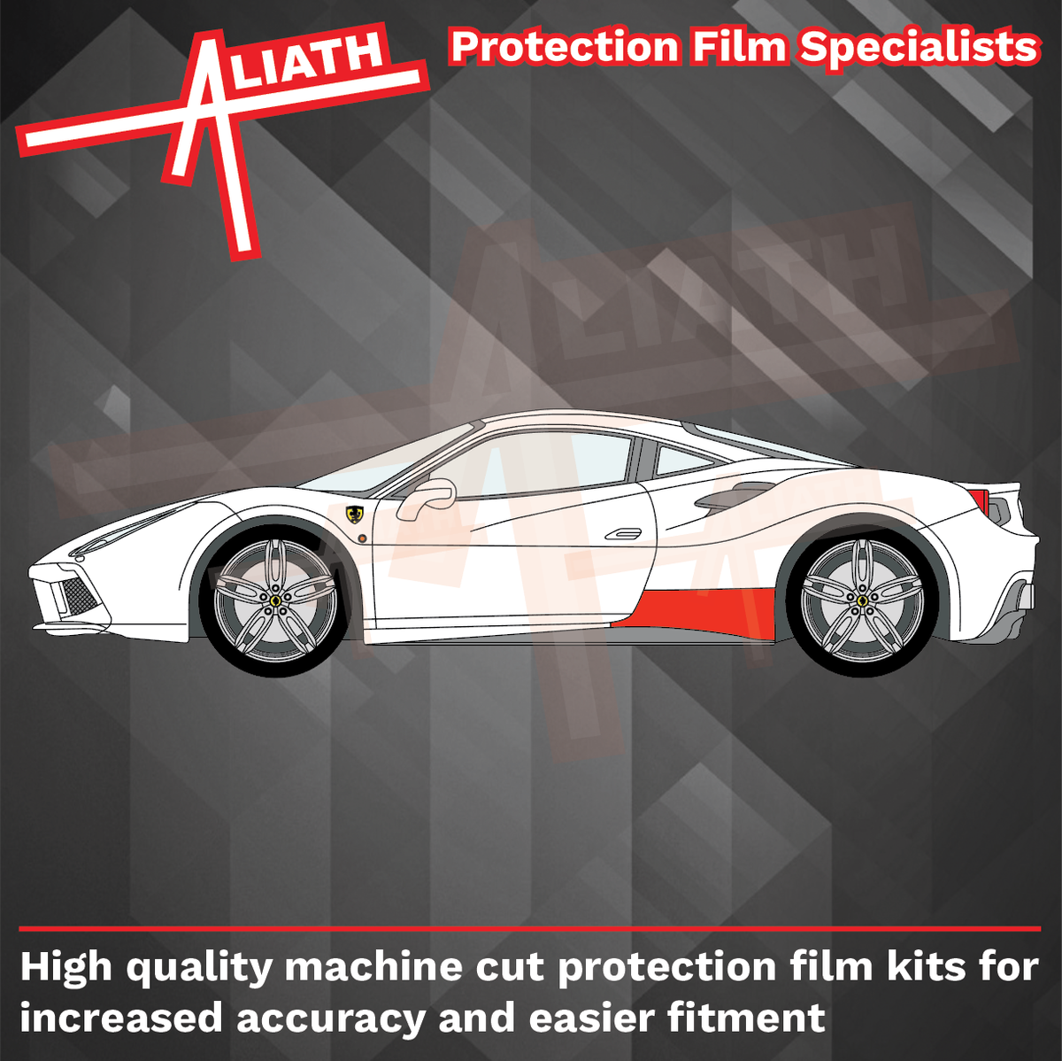 Ferrari 488 GTB / Spider 2015-2019, Sill Skirt Rear Section CLEAR Paint Protection