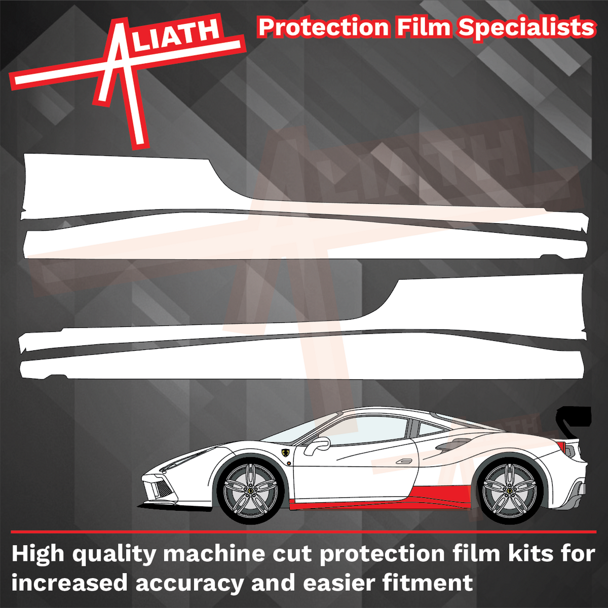 Ferrari 488 Challenge 2015-2019, Side Sill Skirt Trims CLEAR Paint Protection