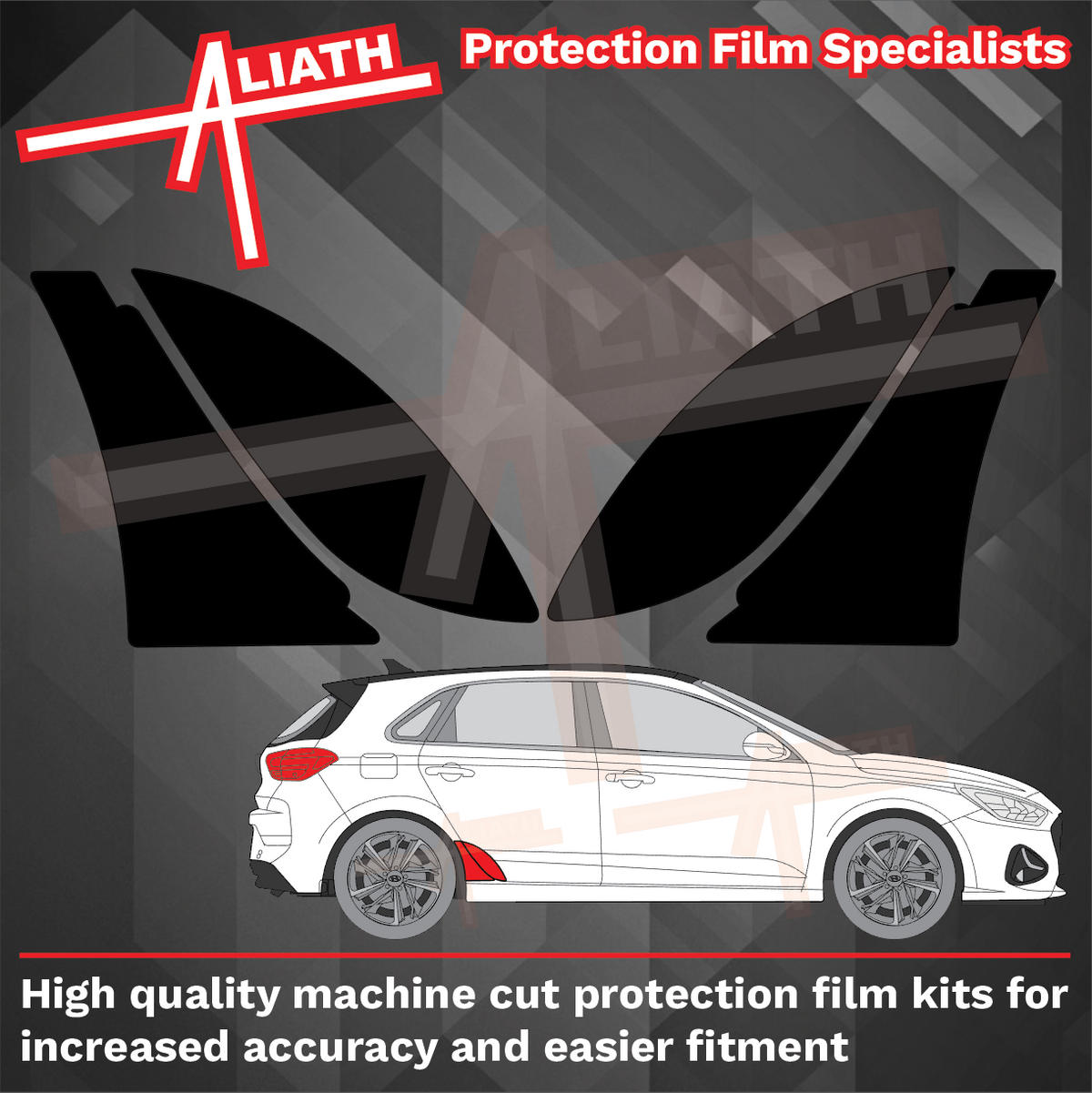 Hyundai i30 2017-Present, Rear Door & QTR Arches BLACK Paint Protection
