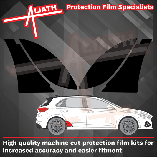 Hyundai i30 2017-Present, Rear Door & QTR Arches BLACK Paint Protection