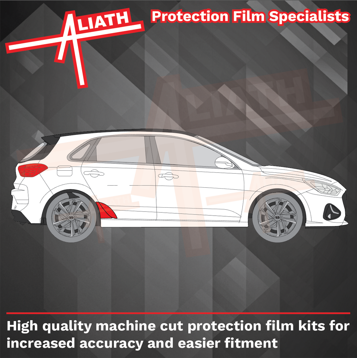 Hyundai i30 2017-Present, Rear Door & QTR Arches BLACK Paint Protection
