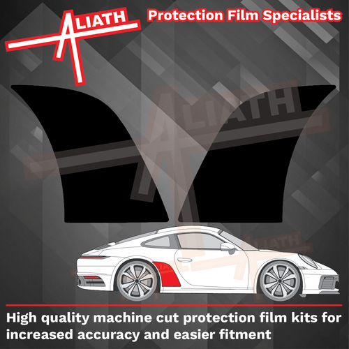 Porsche 911 (992) 2020-Present, Rear QTR / Wing BLACK Paint Protection