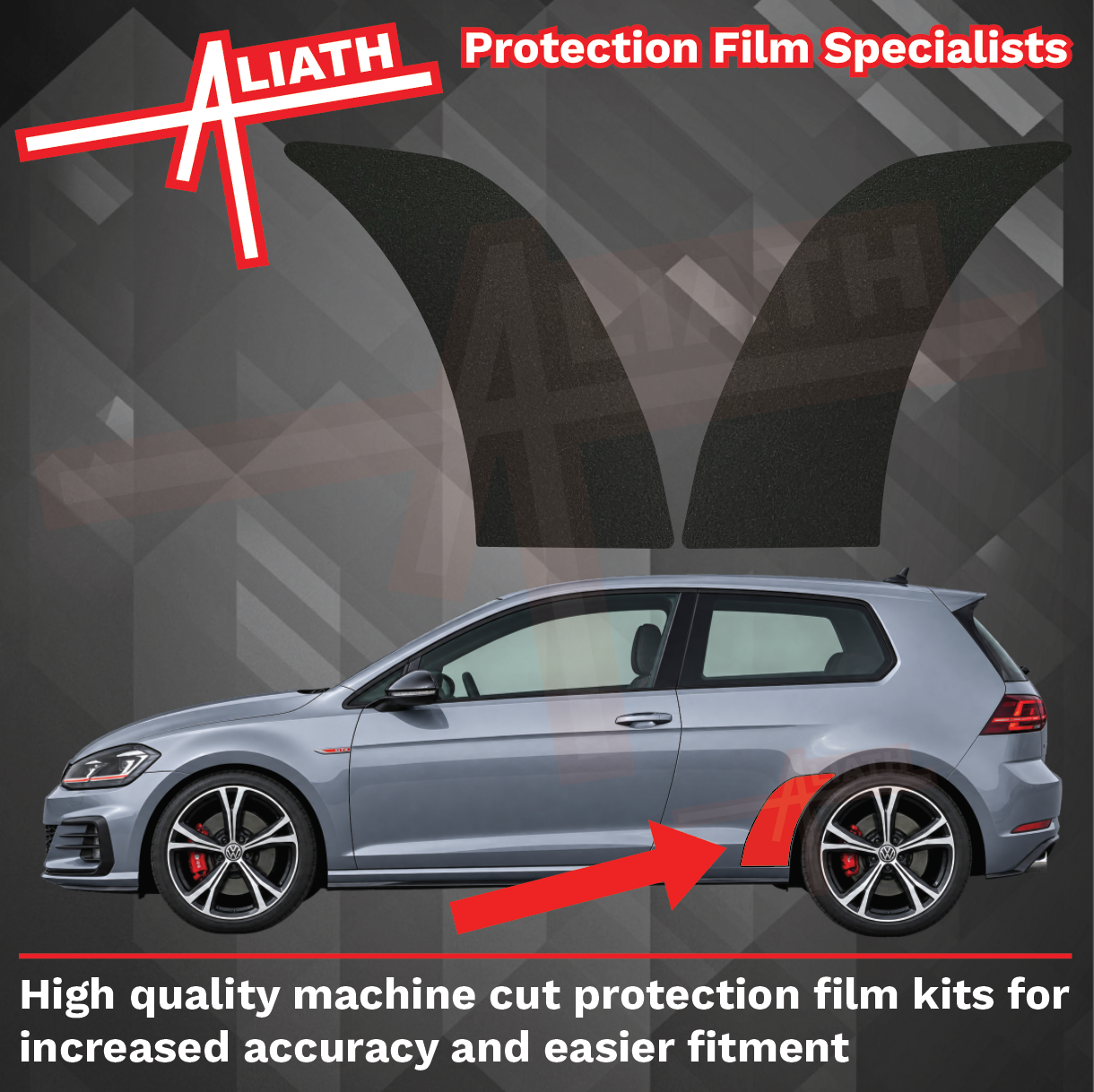 Volkswagen Golf 3 Door MK7 & MK7.5 2013-2020, Rear QTR Arch BLACK Paint Protection