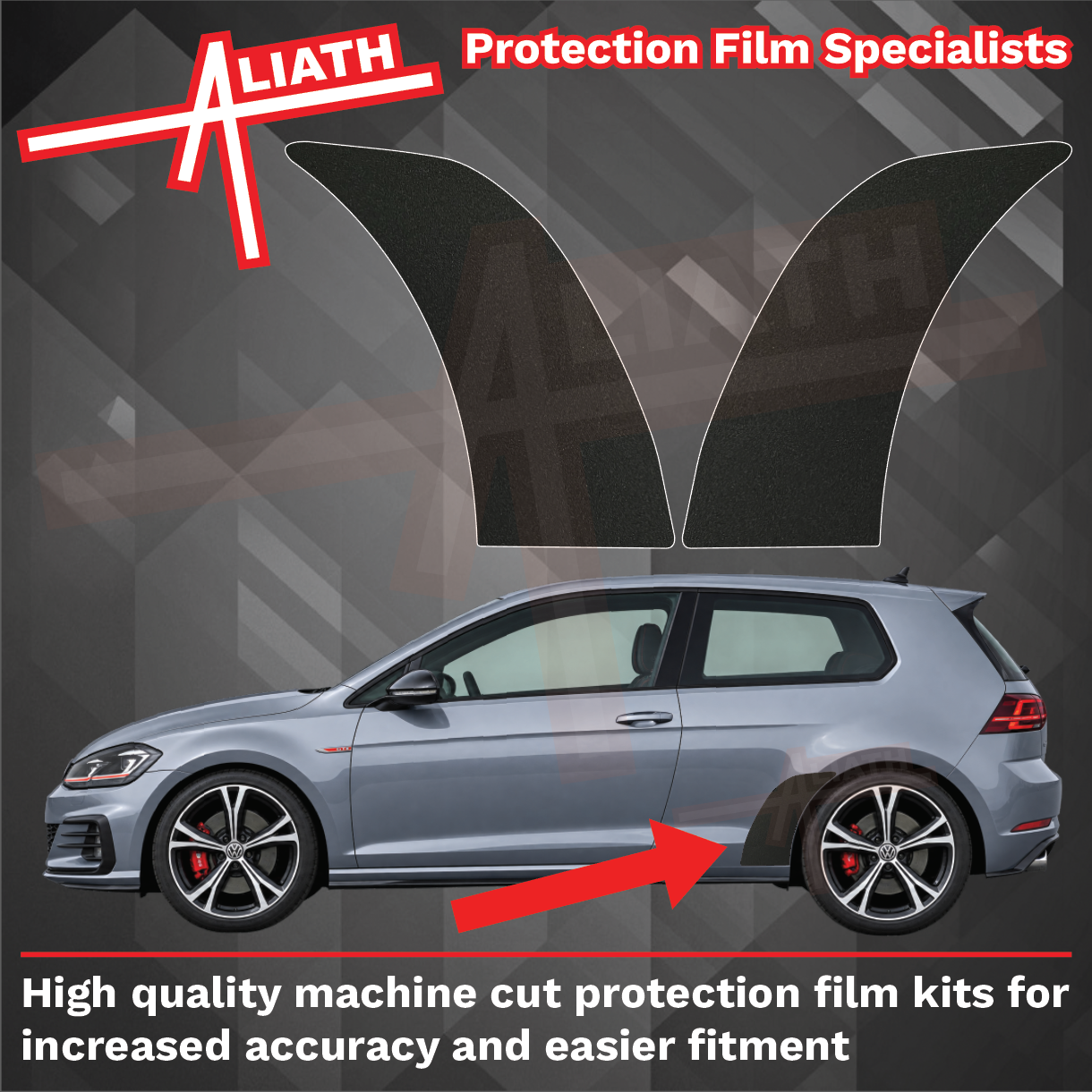 Volkswagen Golf 3 Door MK7 & MK7.5 2013-2020, Rear QTR Arch BLACK Paint Protection