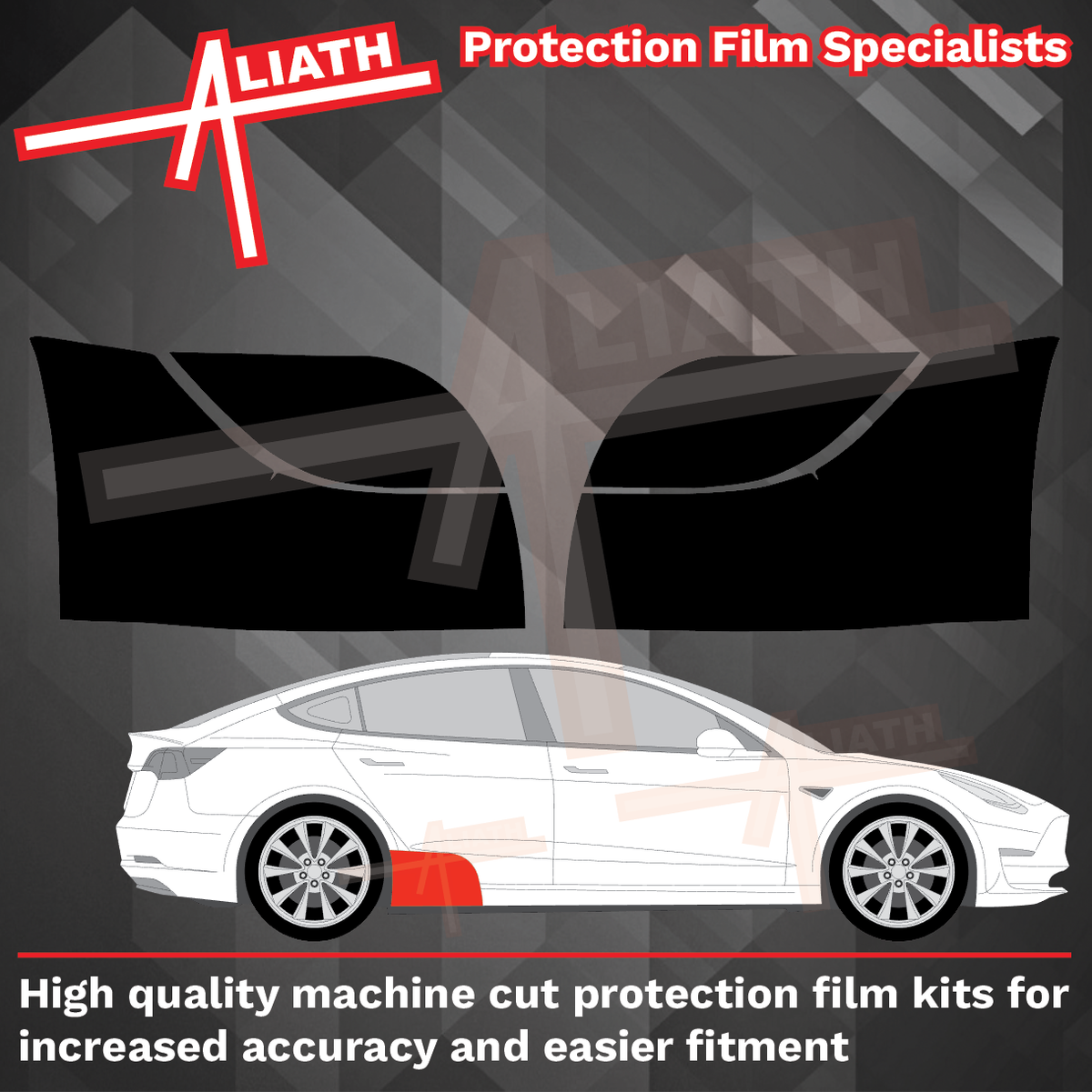 Tesla Model 3 2017-Present, Rear Skirt Trim & Arches BLACK Paint Protection