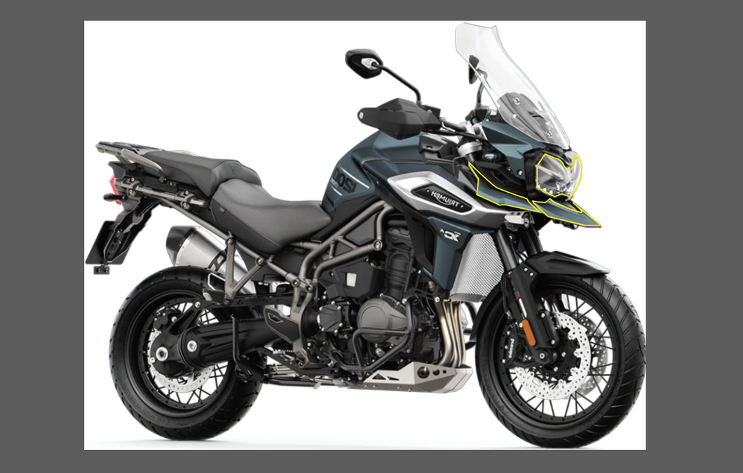 Triumph Tiger Motorcycle 2018-, Front Nose & Headlight CLEAR Paint Protection Kit